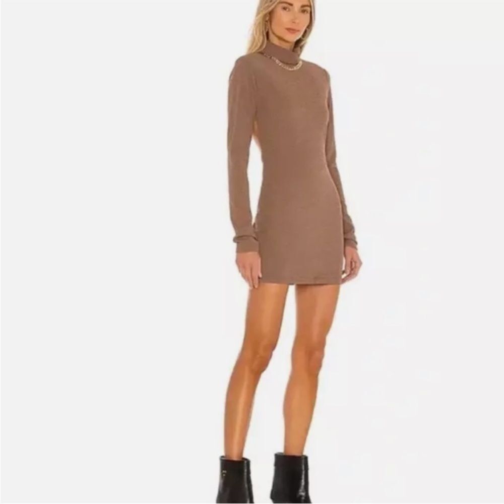 Atoir by Revolve The Baseline Mini Dress Coffee Mock Neck Cut‎ Out Long Sleeves